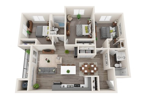 Floor plan for 3 beds, 2 baths, 1185 sqft